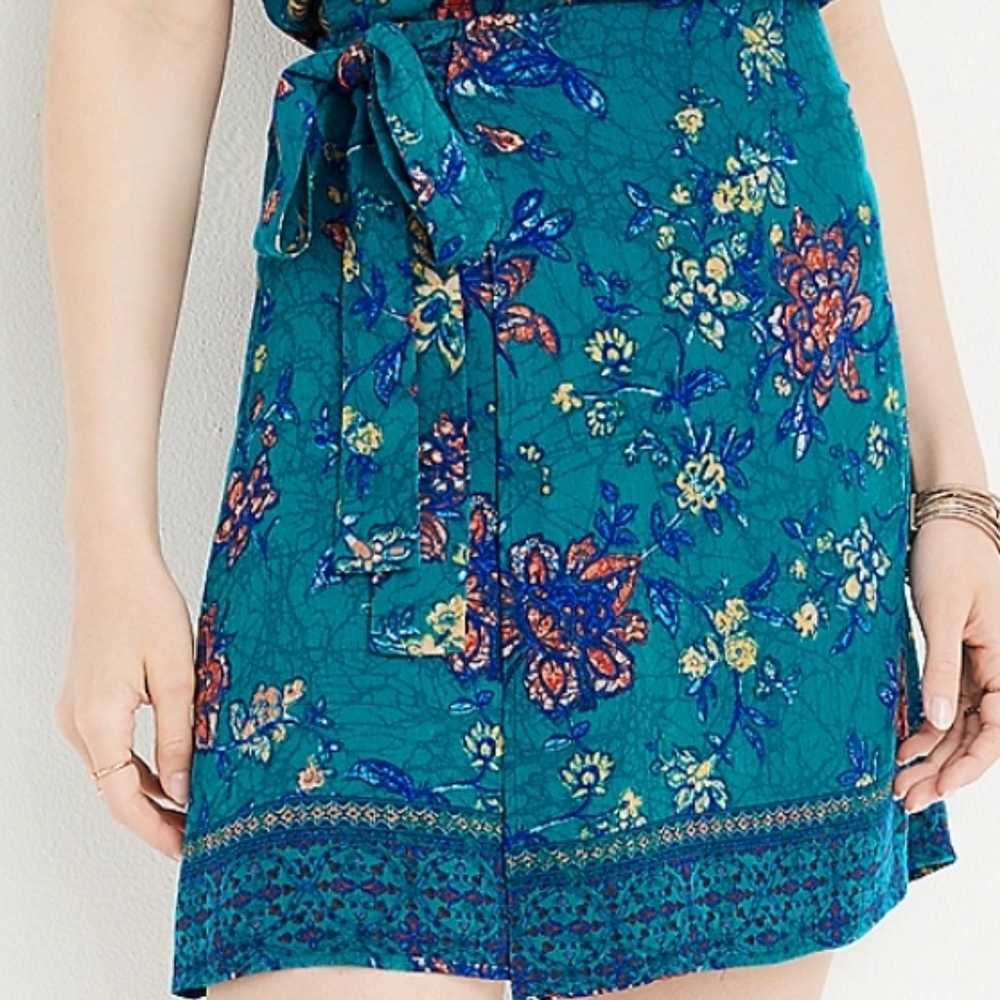 NWT Maurices Teal Combo Floral Wrap Skirt